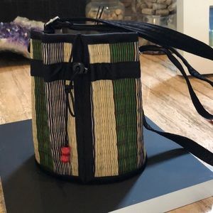 Summer straw unique handmade drawstring handbag.